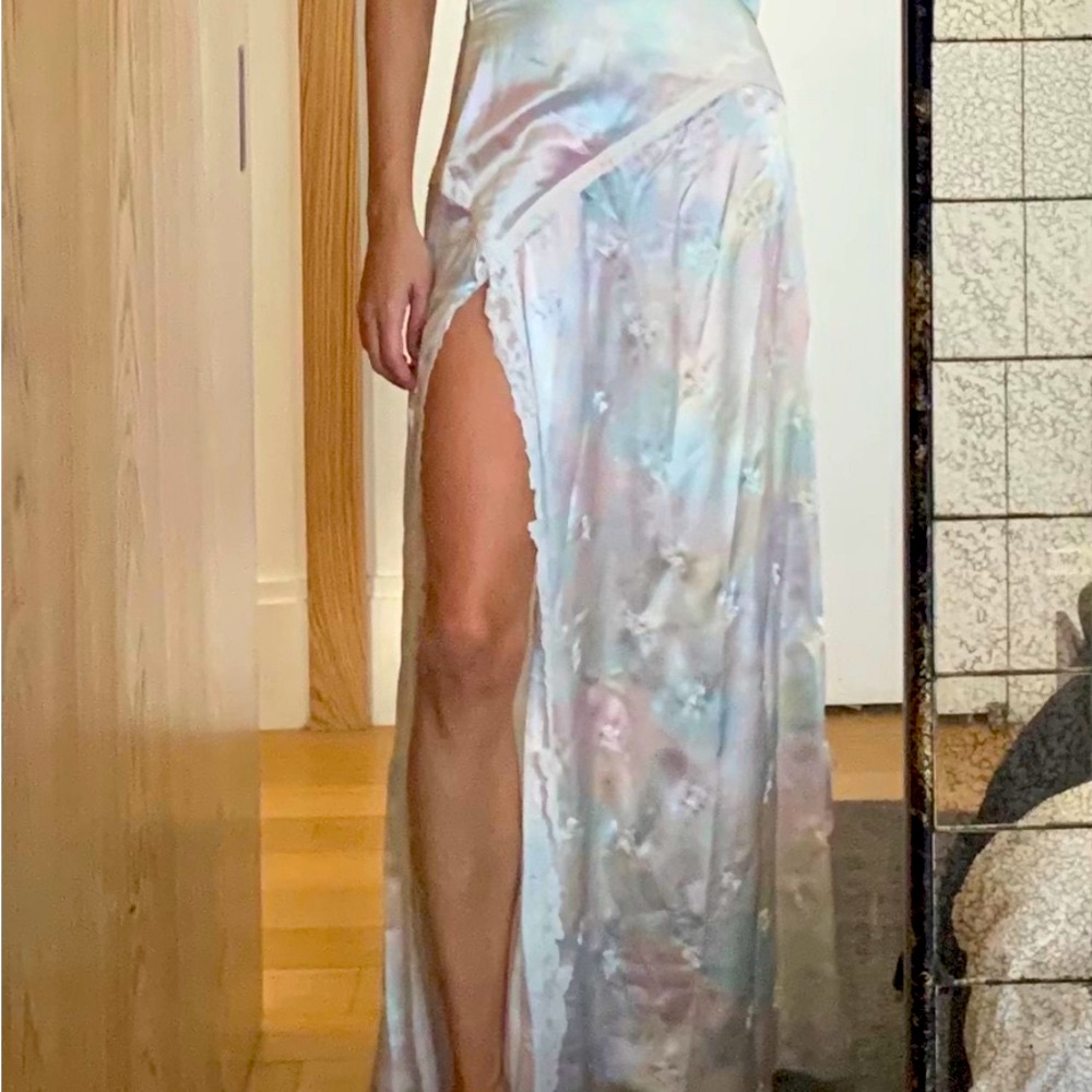 Lsf New Maxi Skirt With Side Slit. Soft Multi Color With White Lace/ Embroidery